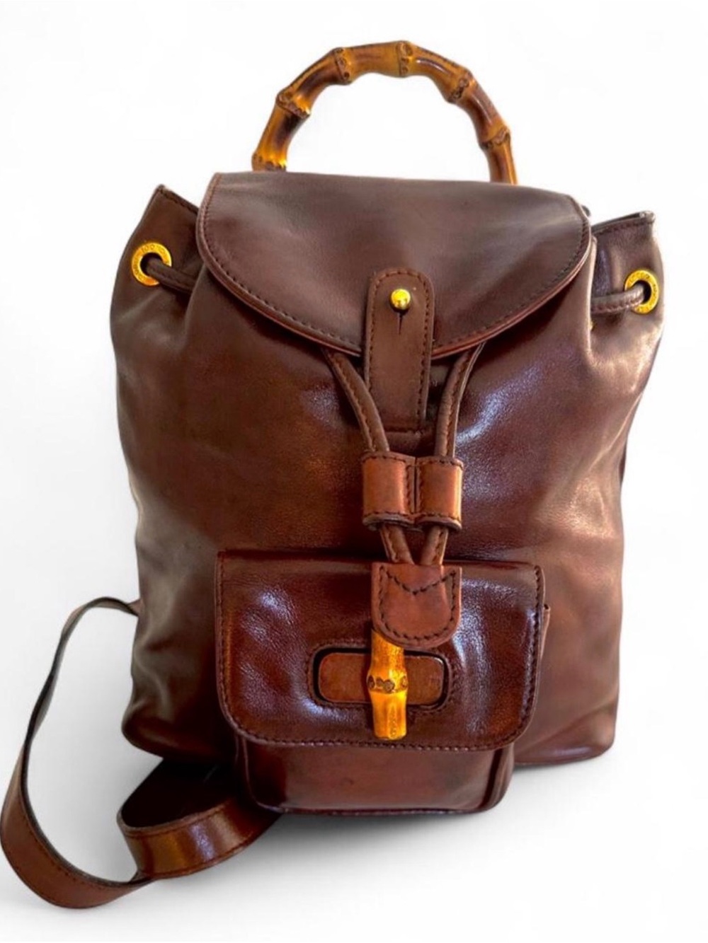 Gucci Cognac/Brown Leather Bamboo Mini Backpack